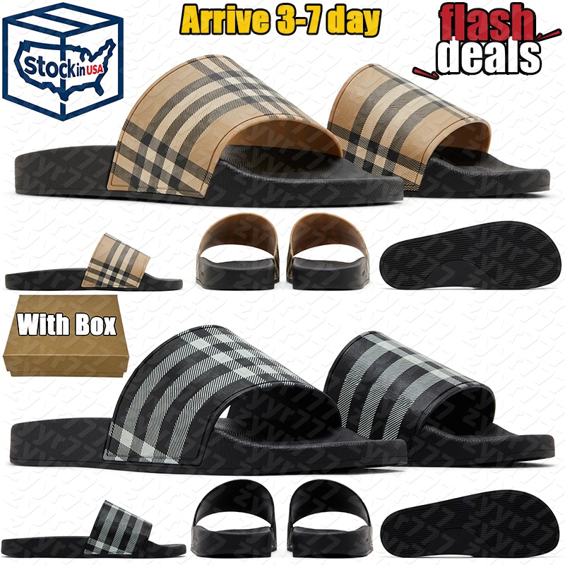Designer slides slippers sandal shoes men women vintage check slide featuring contoured comfort Archive Beige Black Calico Brown outdoor beach clogs
