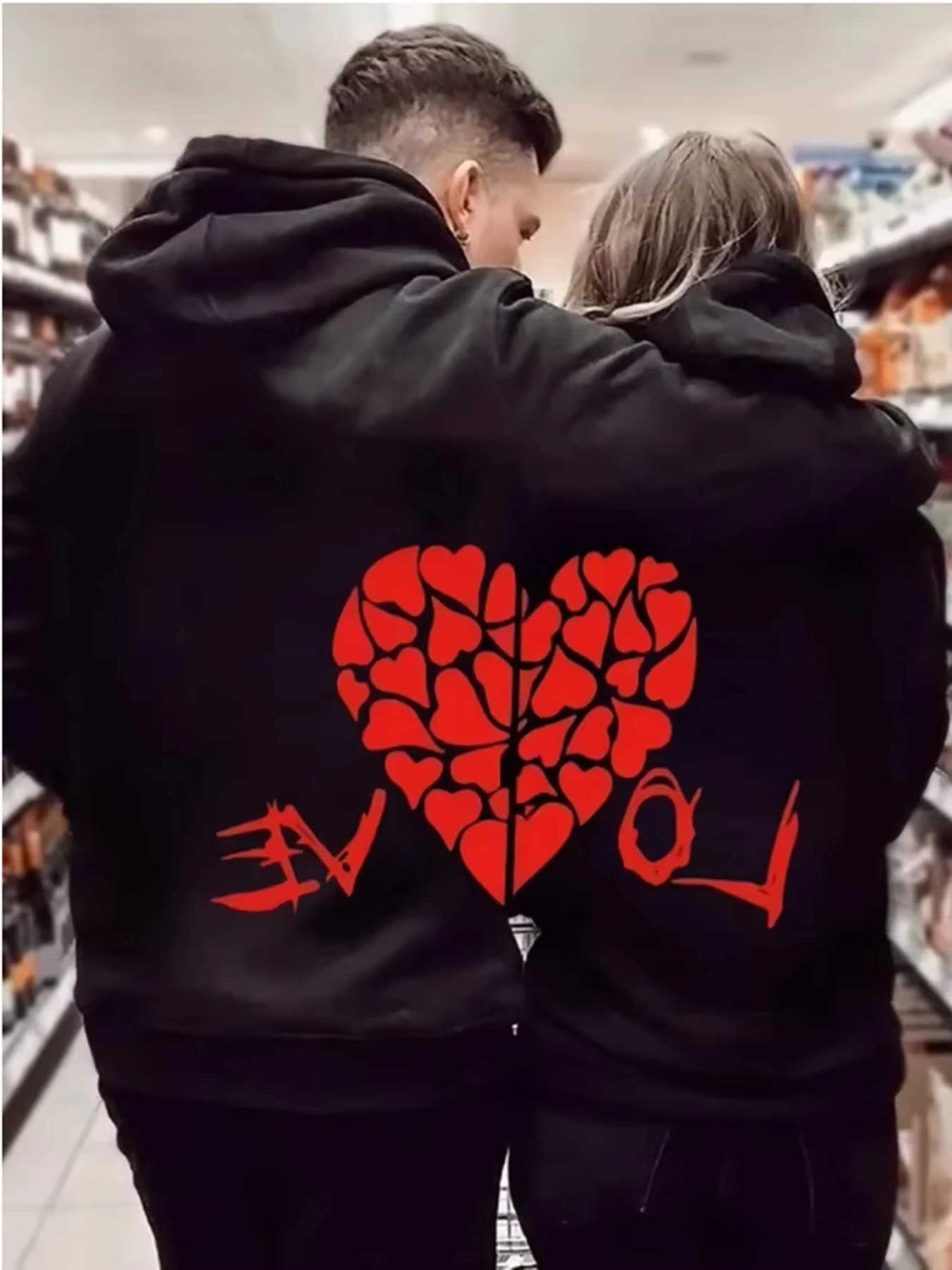 Women's Love and Print Men's Long sleeve Hoodie Street Fashion Sports Leisure Autumn_Winter Outdoor Leisure Couple Gift D260915