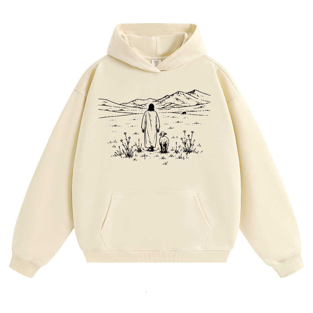 Graphic Shepherd Funny Hoodie Jesus Christian Mountain Landscape Faith Long sleeve Oversized Casual Pullover Streetwear D260915
