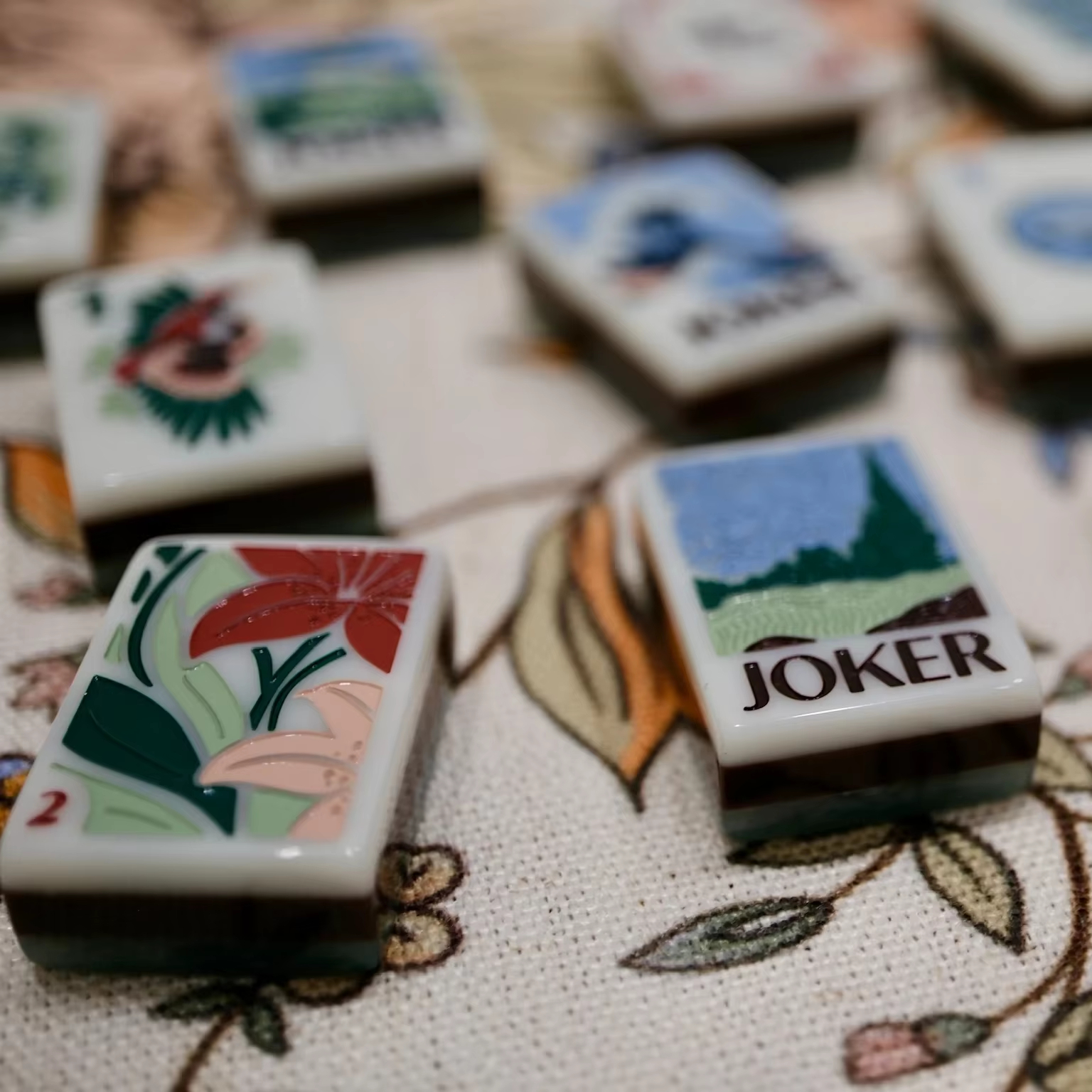 High Quality Merit Mahjong Tiles Luxury Engraved Layered Acrylic Jardin Green American Mahjong Tiles Set