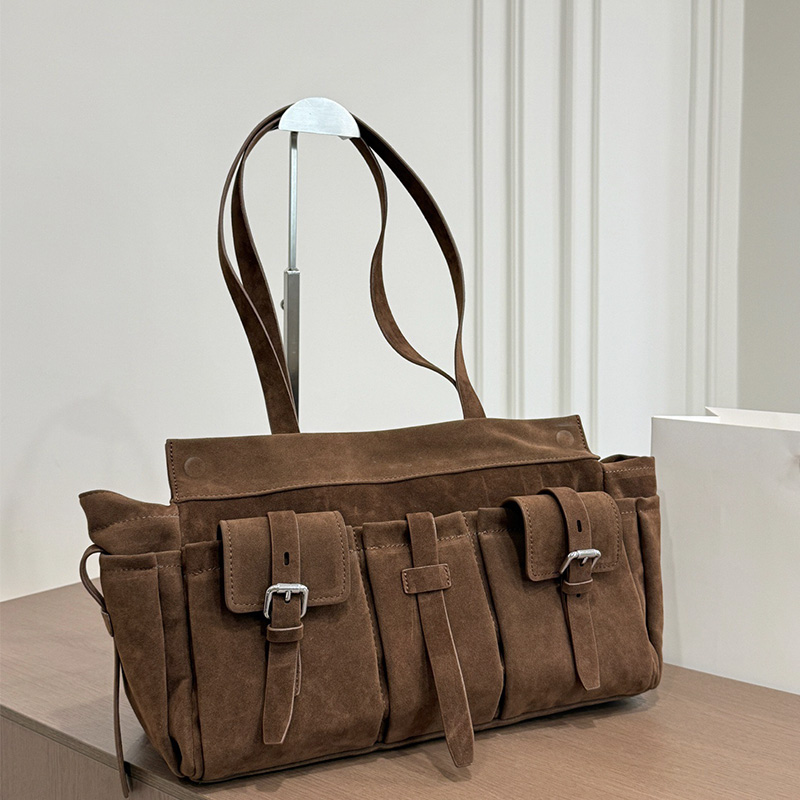 Sacs à main en daim marron foncé Triangle MultiPocket Biker Sac à bandoulière de haute qualité Trois poches à boucle avant Ceinture Poches latéra