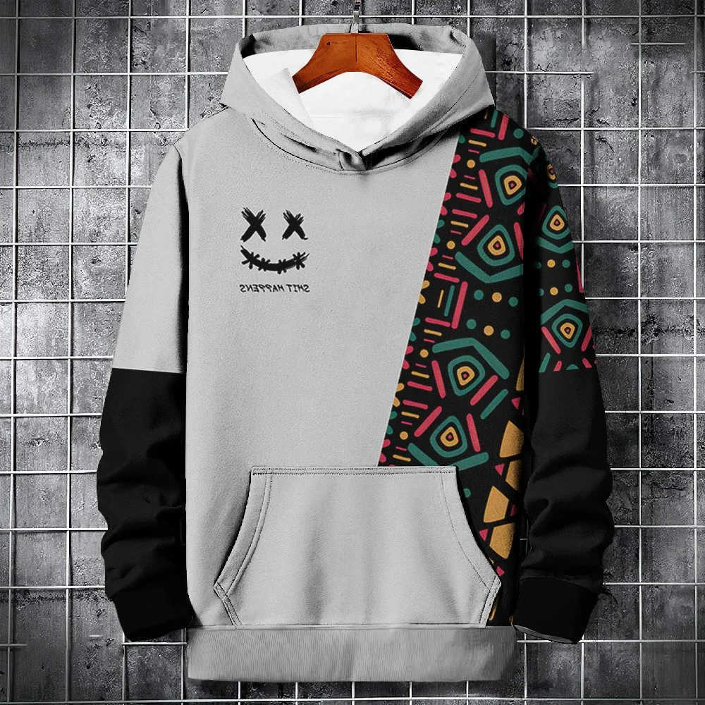 Men's Hooded Sweatshirt Smile New Color Block Pattern 3D Printed Spring And Autumn Neutral Fashion Hip Hop Oversized Hoodie Tops D260915