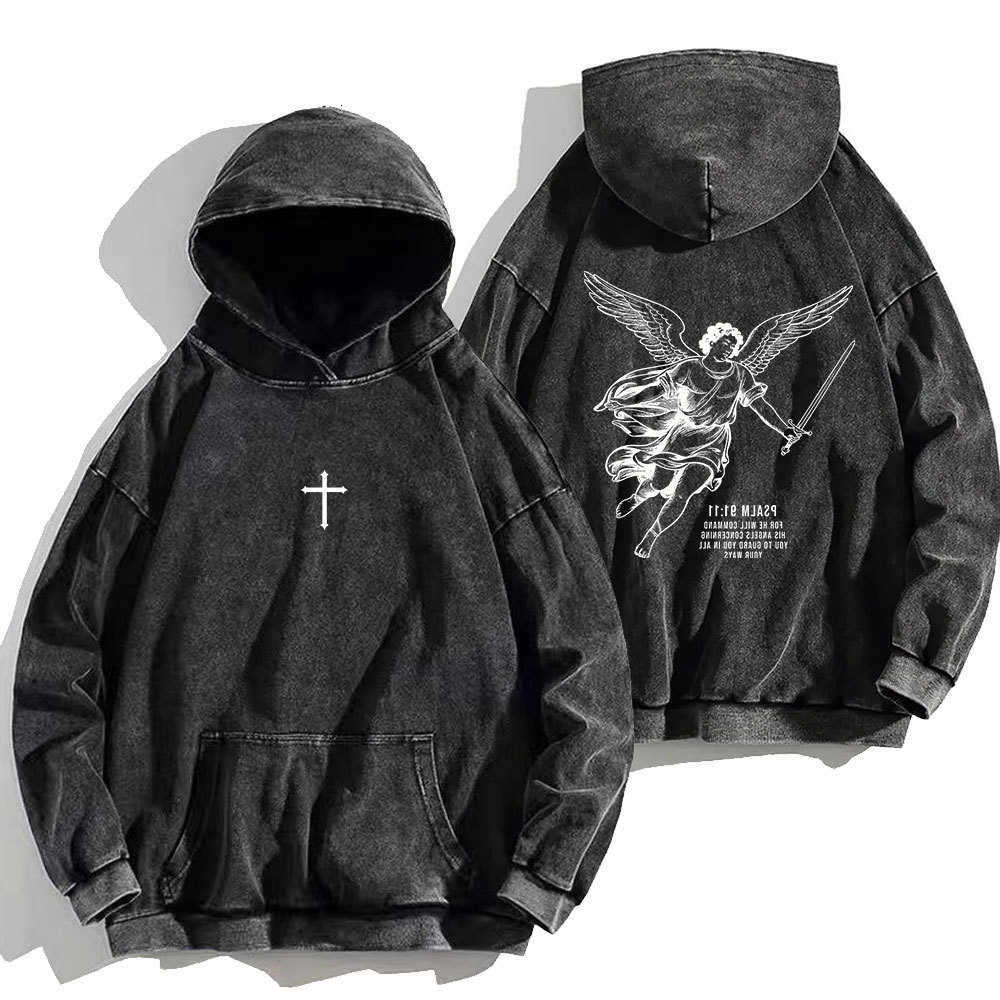 11 Vintage PSALM Print 91 Cotton Washed Hoodie Casual Hip Hop Men Women High Street Hooded Sweatshirt Winter Pullover D260915