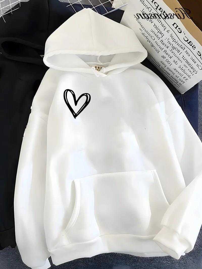 Women Hirsionsan Print Simplic Heart Sweatshirt Soft Casual Loose Vintage Female Hoodies 2025Winter Warm Student Tops D260915