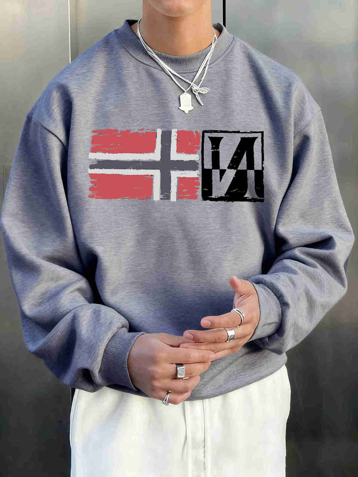 And N Artistic Flag Characters Print Pullover Men Autumn Loose Hoody Casual Soft Sweatshirt All-Match O-Neck Long sleeve D260915