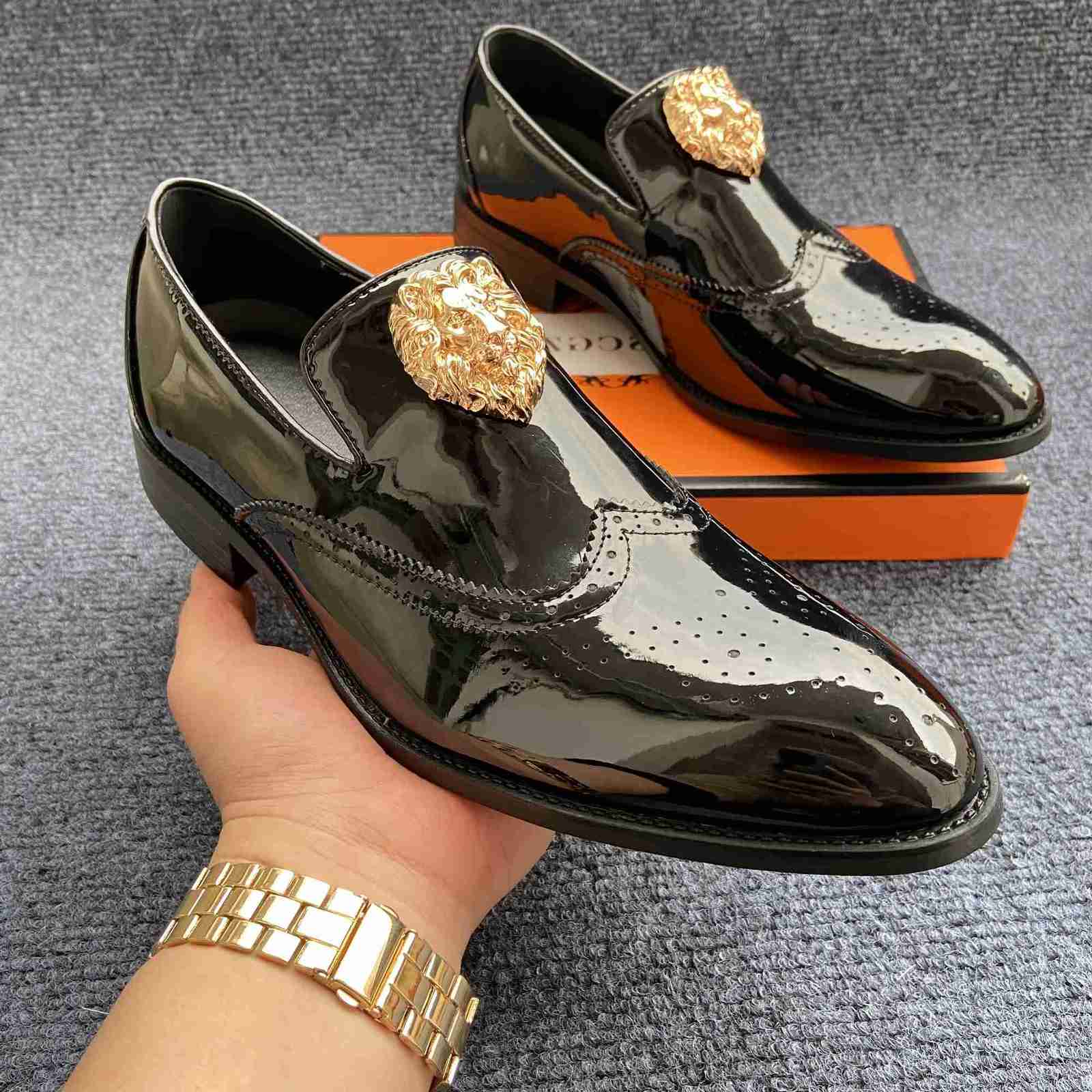 Flats Dress Shoes Men Party Black Golden Decoration Formal Brogues Patchwork Casual Shoes Handmade Wedding Men Loafers H260915