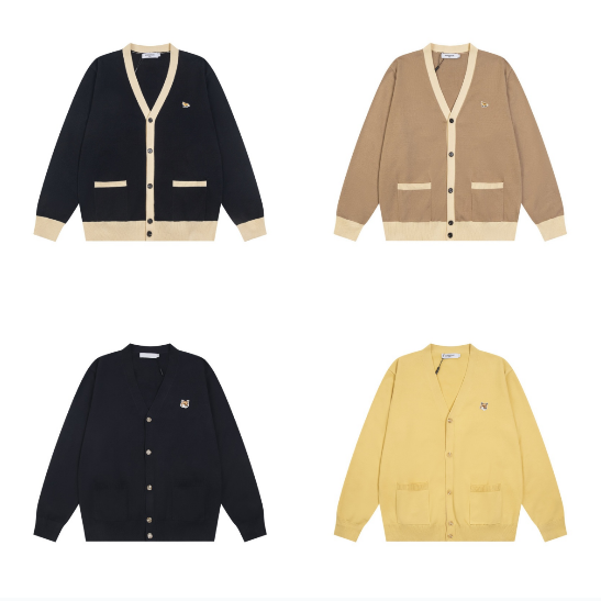 Designer Cardigan Fox Embroidered Badge Knit Women Men Loose Contrast Trim Button Up Sweater Casual Knitwear