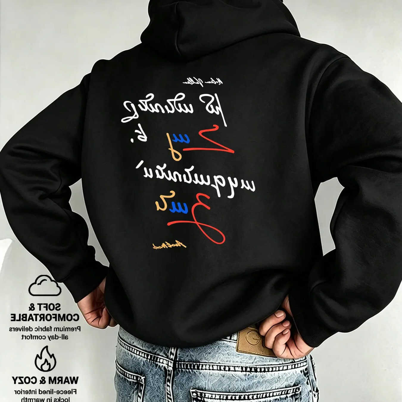 handwritten ethnic style art Colorful pattern pullover hoodie sweatshirt jacket calligraphy casual loose streetwear hooded D260915