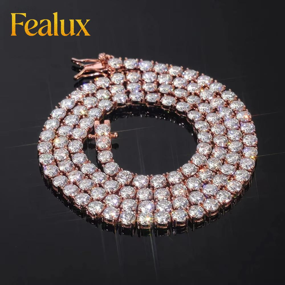 Fealux Hip Hop Moissanite Tennis Chain Necklace For Women Fine Fashion Jewelry Necklaces Men 925 Silver