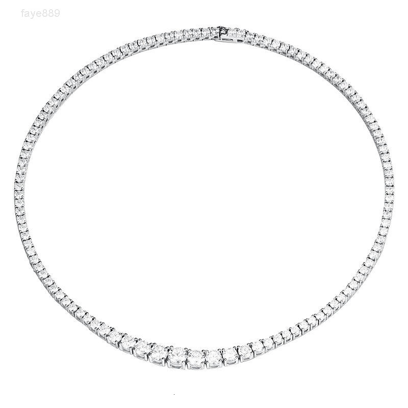 Moissanite Diamond Tennis Necklace 925 Silver Chain Sparkling Round Cut Luxury Jewelry Gift For Women And Men Elegant Style