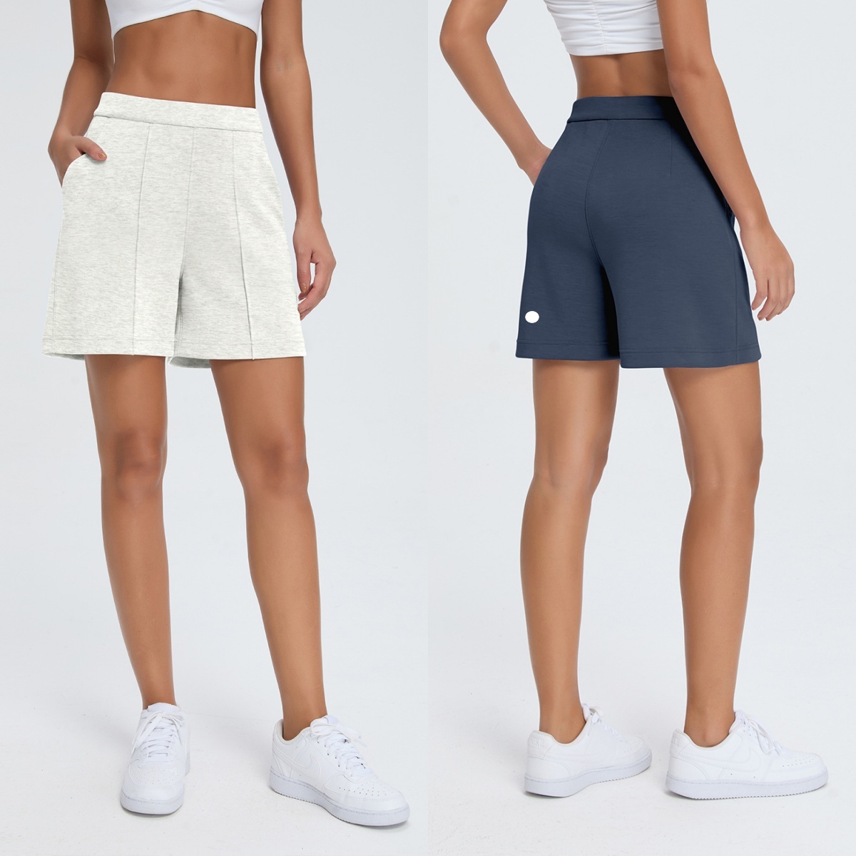 UU-L6569 Pantalon pantacourt plissé taille haute modal pour femme short de yoga de sport lavé à l'air short d'entraînement respirant et élégant v