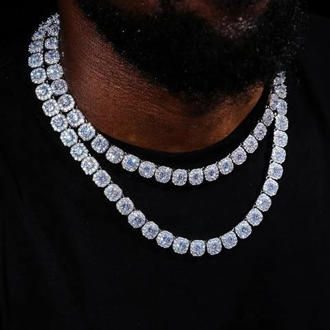 Moissanite Double Row Tennis Necklace Round Cut Sparkling Bridal Wedding Jewelry Luxury Elegant Womens Gift