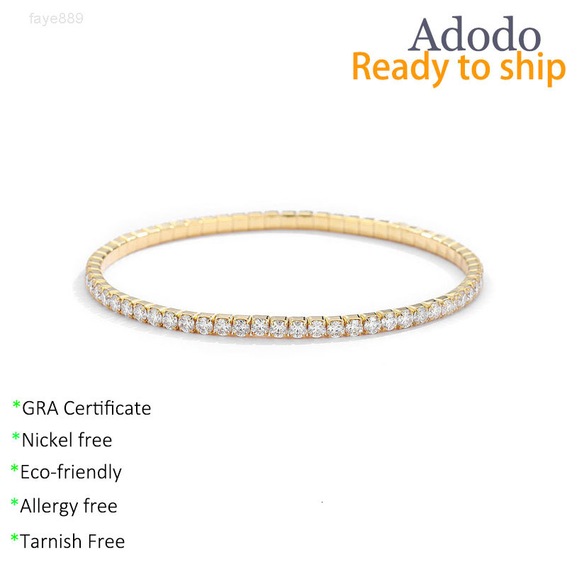 Minimalist Fine Jewelry 925 Sterling Silver Gold Plated Round Cut 2.5MM 3MM VVS GRA Moissanite Elastic Tennis Band Bracelet