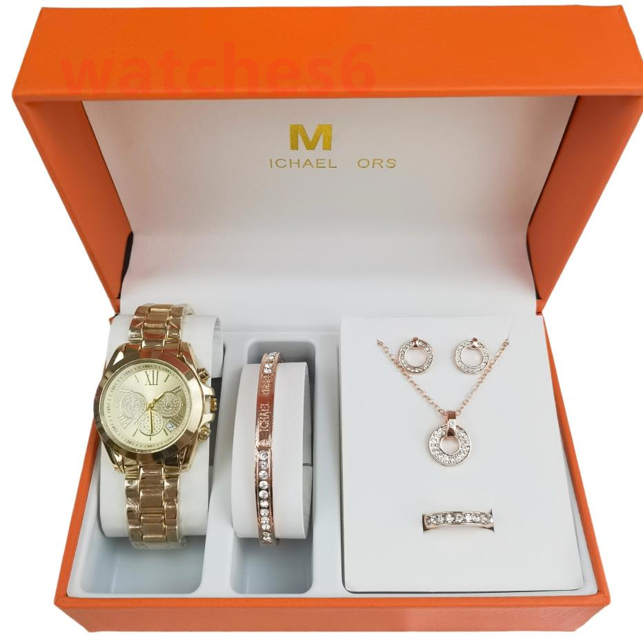 fashion 5 sets luxury women watch bracelets top brand gold wristwatches lady designer M diamond watches for womens Christmas Mother's Day gifts