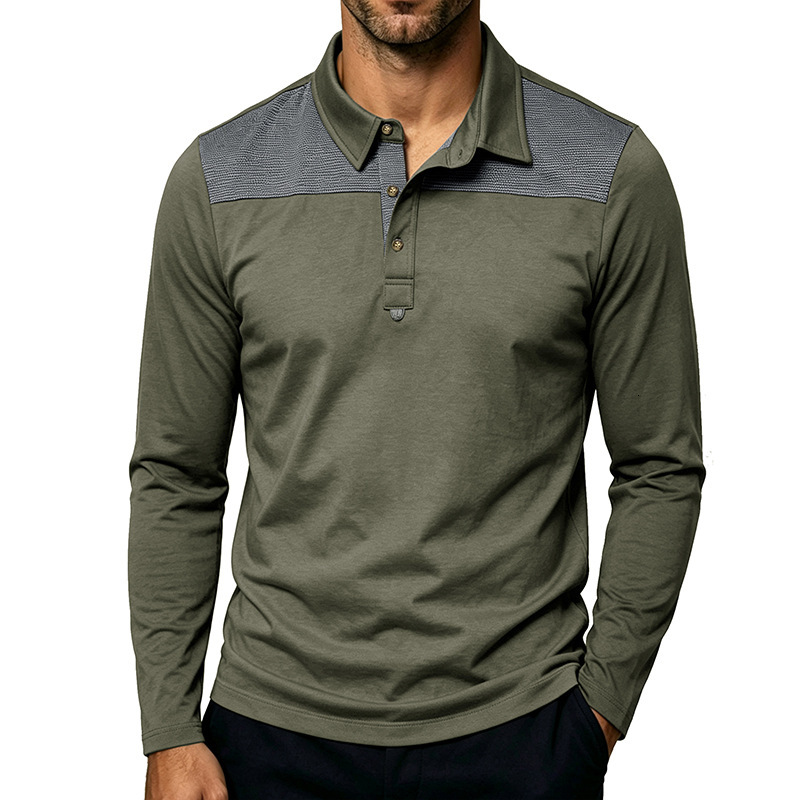 Designer American style patchwork collared long sleeve button up casual polo cotton men's plus size base shirt 7a