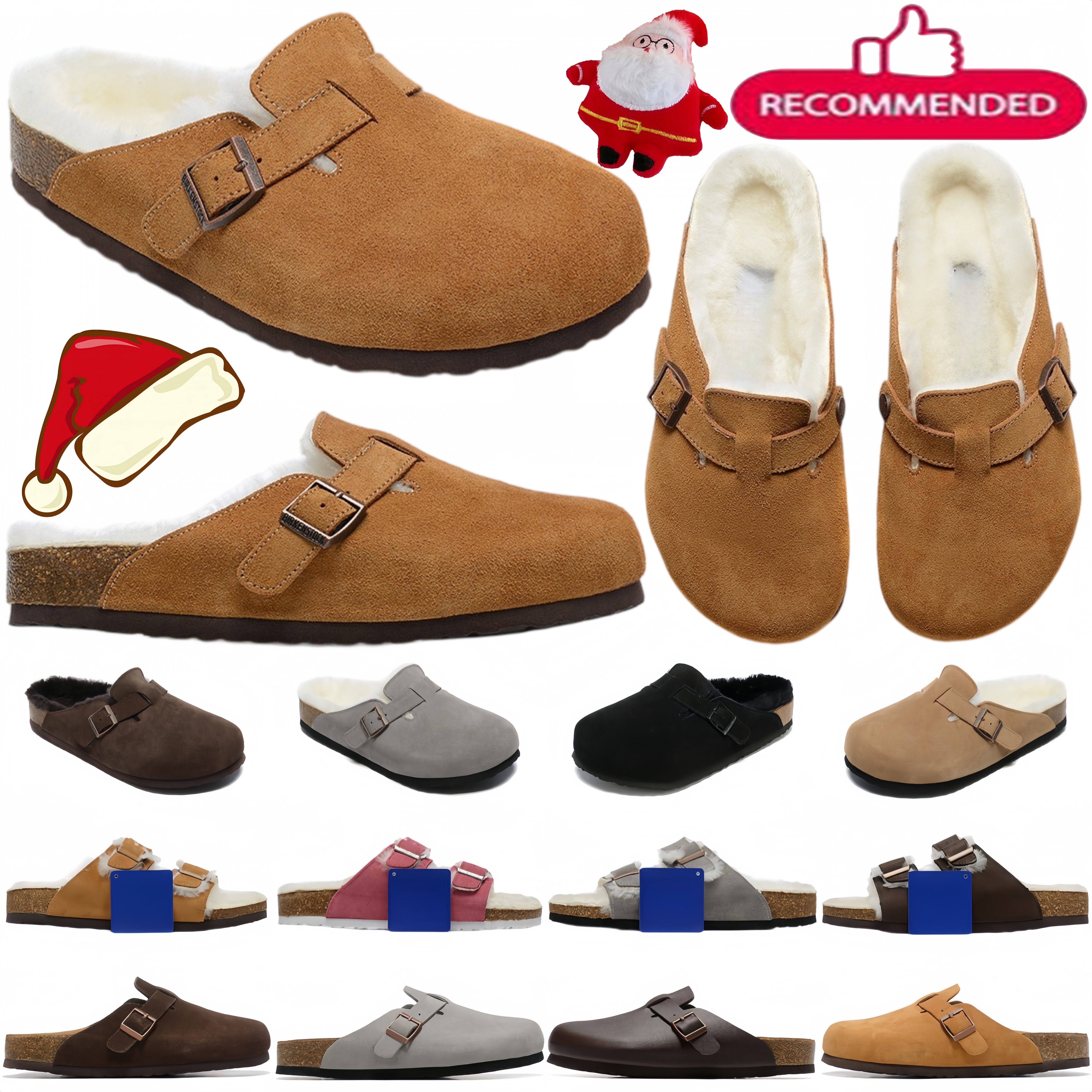 with box retro men women birkenr designer shoes Wool eva cushioned soft sole maroon brown black apricot grey pink bag head shoes slides 35-46