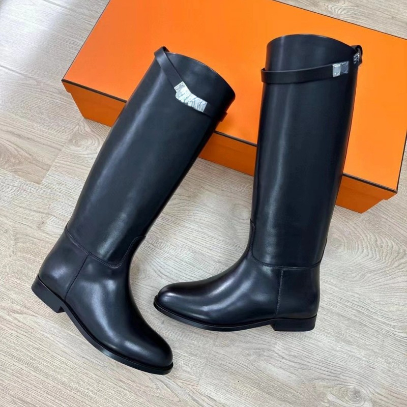 H designer shoes new Kelly knight boots women s knee high boots leather British style mid heel belt buckle boots size