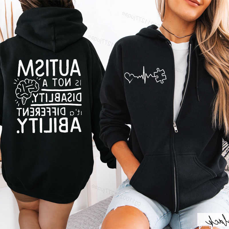 Men Autism Awareness Hoodie for Women It's Not A Disability It's A Different Ability Zip Up Hoodies Zipper Tracksuit Jackets D260915