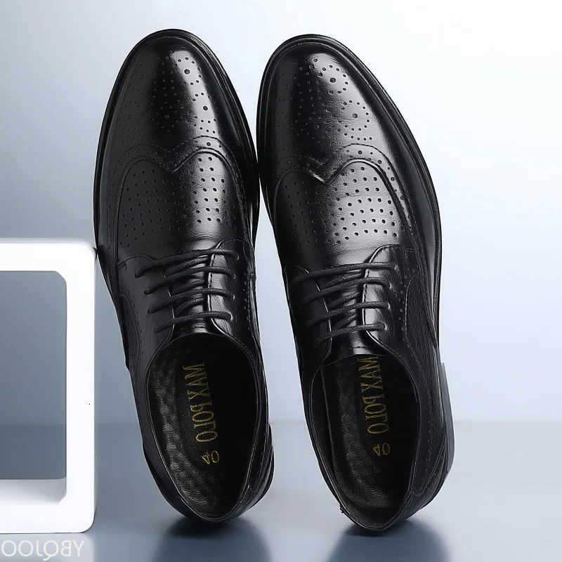 Men Genuine Leather Dress Shoes Summer Hollow Out Plus Size Cowhide Man Business Shoes Wedding Footwear Casual Shoe Male H260915