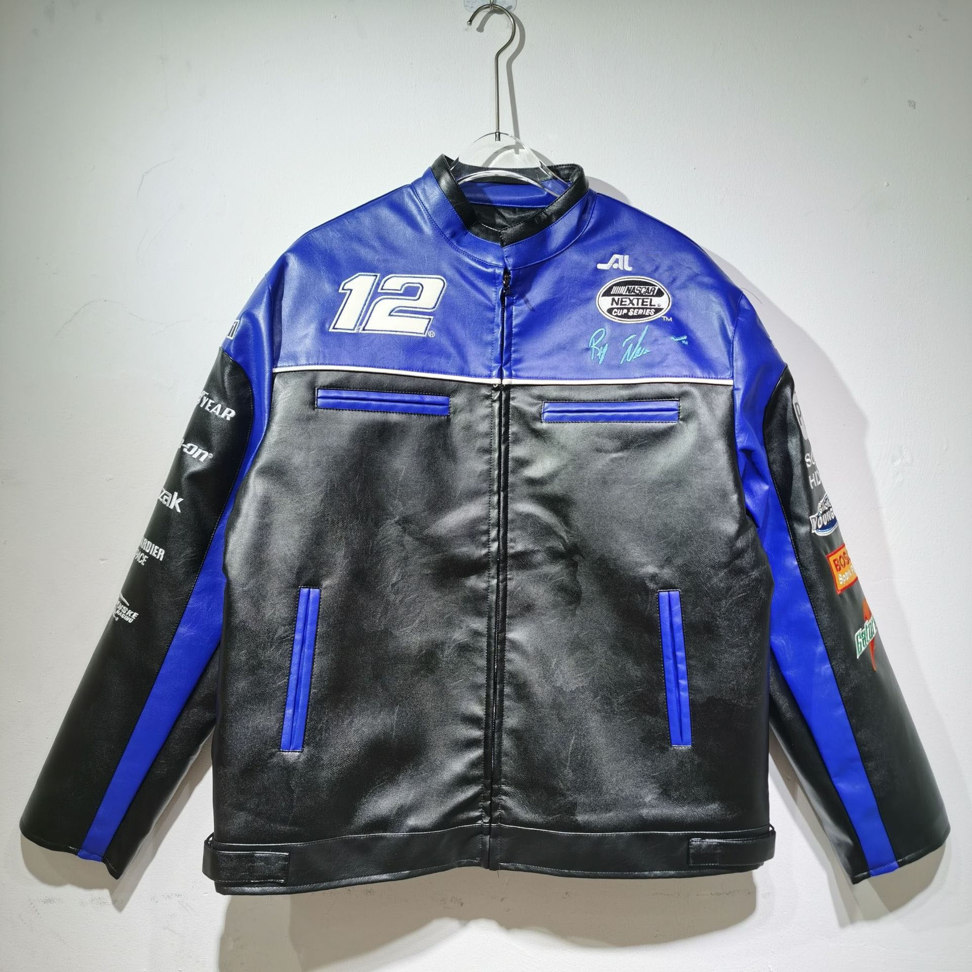 Designer PU Leather Motorcycle Jacket Men Embroidery Rivet Rhinestone Racing Jacket Loose Fit Winter Outfits for Men e8