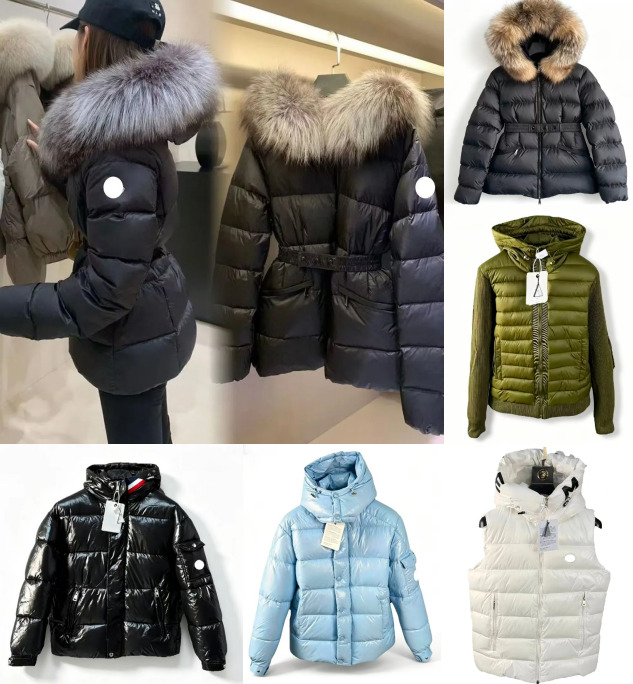 designer monclser men women puffer windbreake jackets luxury elegant green down parka clothes with fur hoods belt zipper pockets doudoune femme 2026