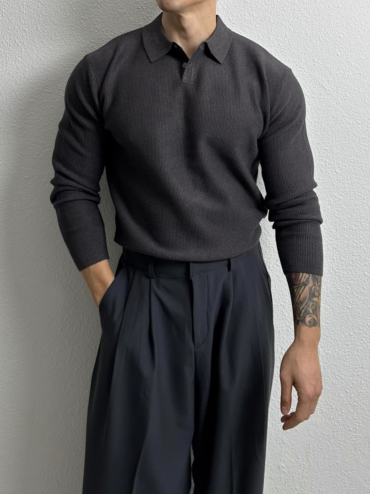 Designer High end Knitted Polo Shirt for Men New Korean Light Mature Style Skin friendly Versatile Loose Fit Casual Sweater 19