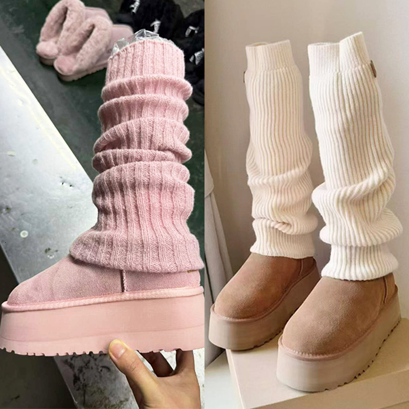 Nouvelles bottes femmes Mini Dipper jambières bottes classiques bas épais chaussons rose longue botte en cuir véritable daim chaussures hiver cha