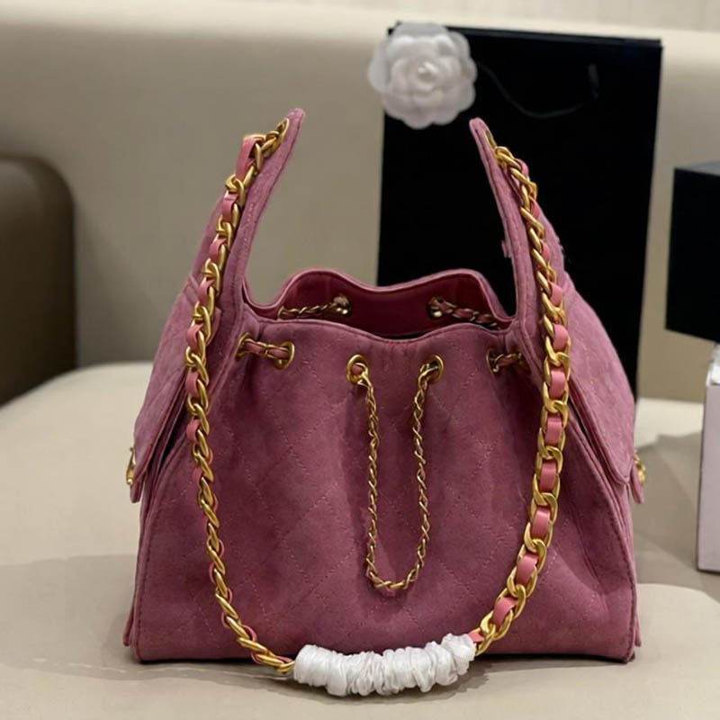 Suede Tote Bucket Fashion Womens Shoulder Bag Genuine Leather Diamond Grid Pattern Gold Hardware Metal Matlasse Chain Luxury Handbag Underarm Shoppi