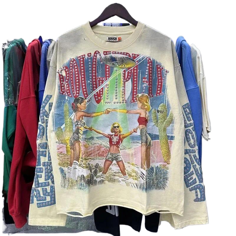 Men's Hoodies Real Pictures High Quality Roughplay T Shirt All-match Men Women Hip-hop Streetwear Long Sleeve Tee Heavy-duty Holey Fake Double
