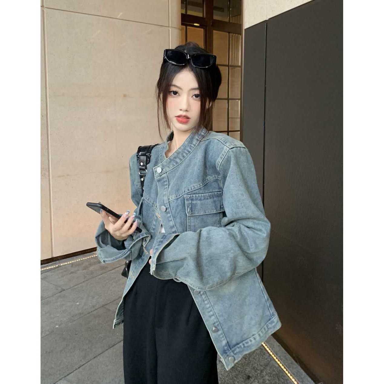 Womens Clothes Jackets Short Wo Crop Casual Simple Pure Style Spring Autumn Ladies Slim-Fit Pocket Button-Up S260915D8IG