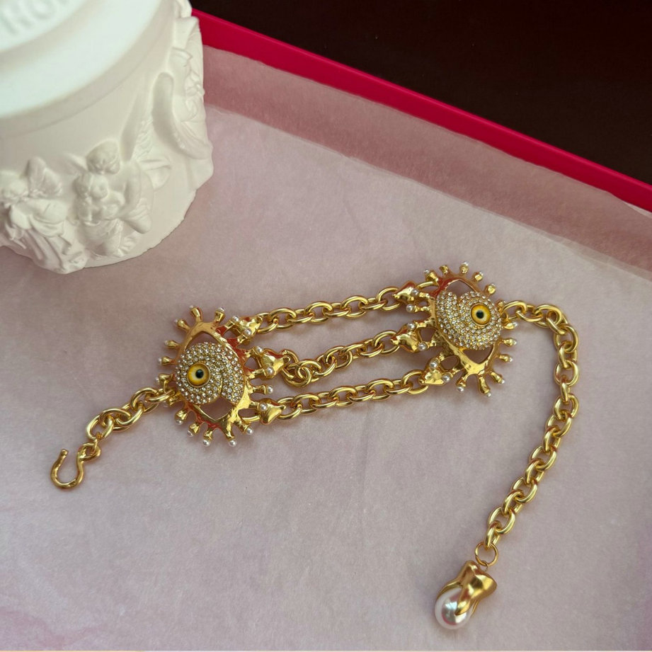 Real 18K real Gold Plated Schiaparelli Lips Ring Brass Eye Ear Finger Bracelet Cuff Hiphop Street Party Christmas Festival Gift SCHB099B004