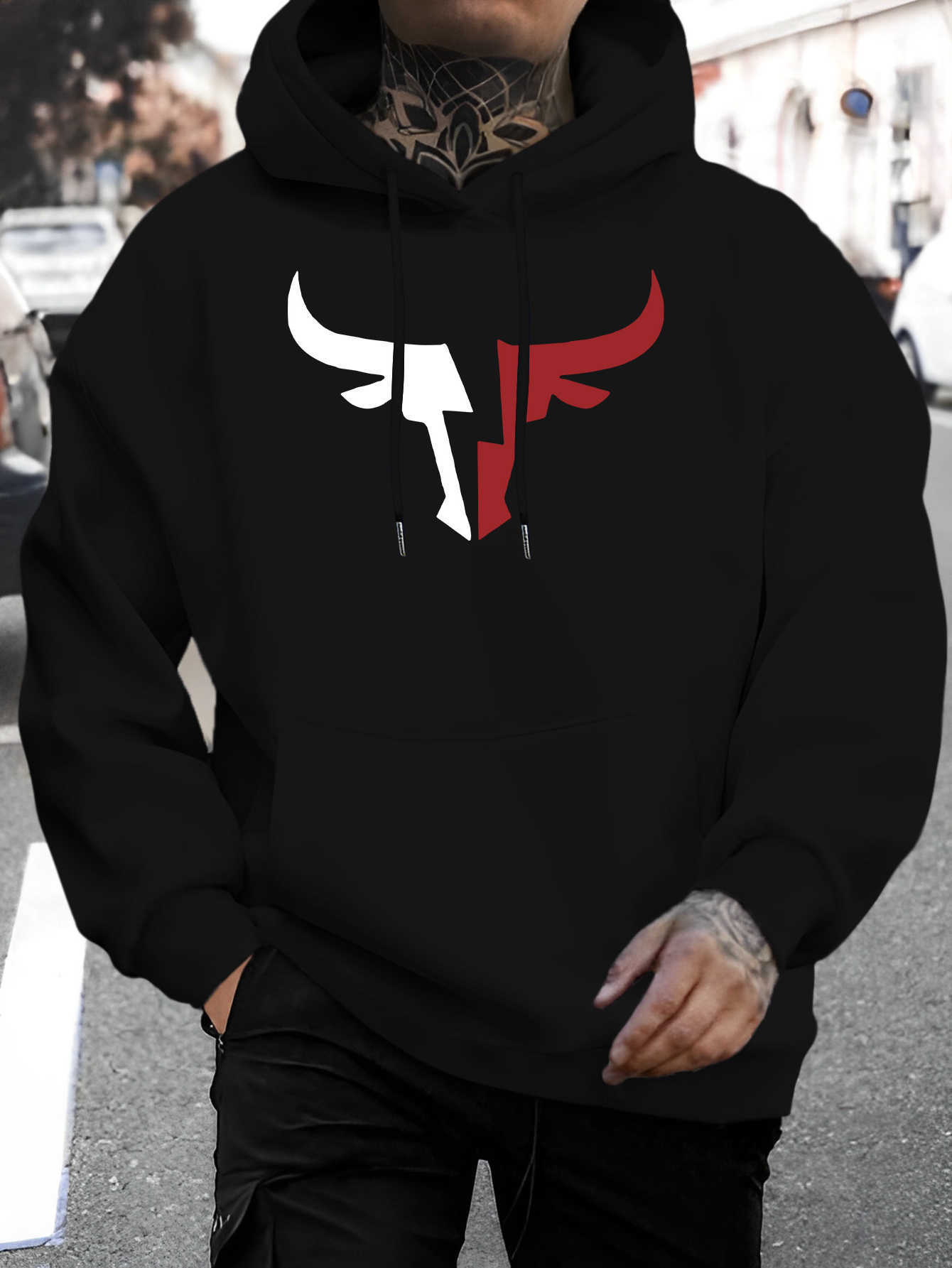 Hoodie 2026 Men's Bull Head Graphic Sweatshirt Streetwear Pullover Gym Fitness Casual Top for Men Women sweatshirts men harajuku D260915