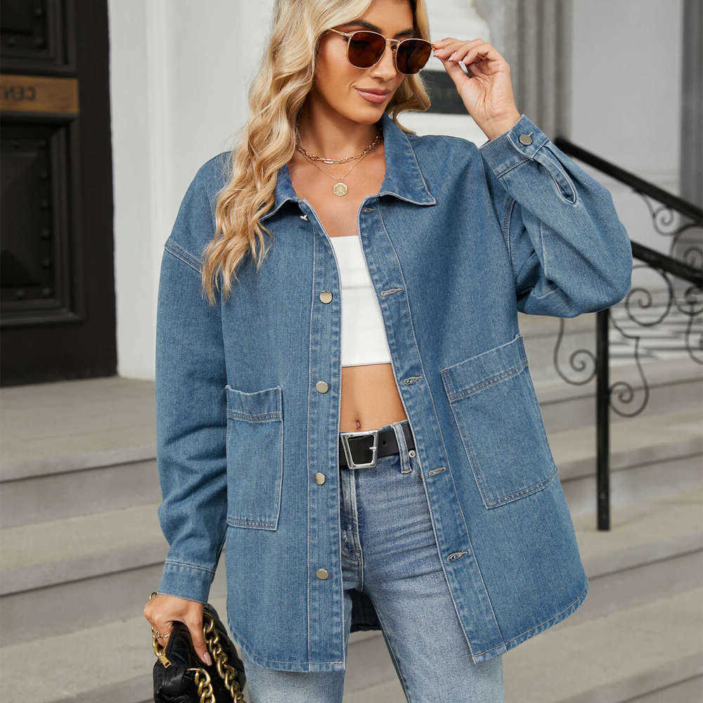 New Women's Washed Loose Denim Jacket Long Hooded Top S260915DQFV