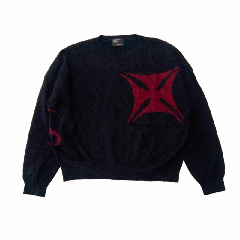 Pull en tricot vintage imprimé visage automne hiver col rond manches longues surdimensionné haut tricoté rétro punk décontracté doux et chaud pou