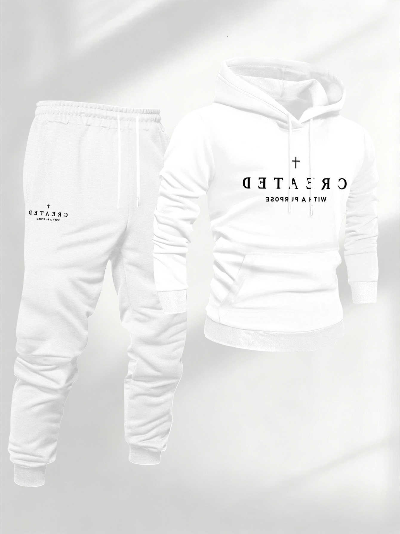 In Men Casual 1 2 Sport Tracksuit Created With A Purpose Cross Faith Graphic Hoodie Pullover Drawstring Jogger Pant Streetwear D260915