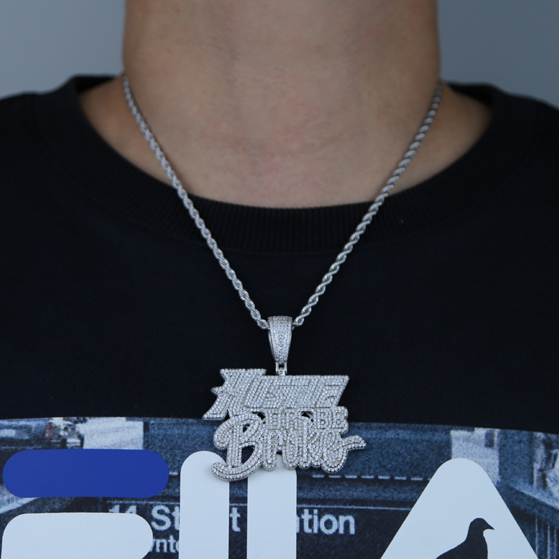 New European and American ins style Hustle letter zircon pendant Hiphop fashion trendy men's necklace in stock wholesale