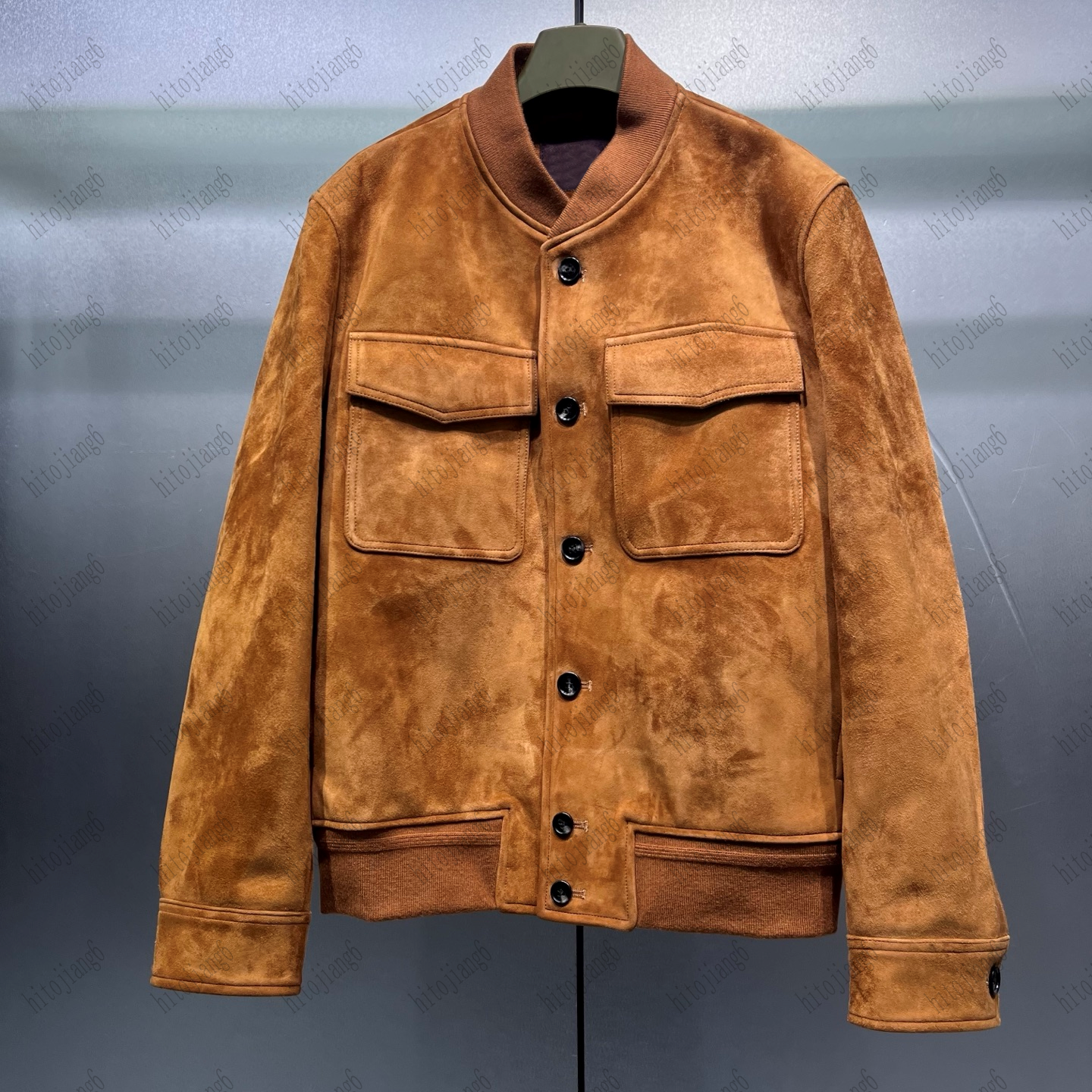 Brown Men's Leather Suede Jacket - Stylish Straight Shoulder with Turn Down Collar for Casual Wear