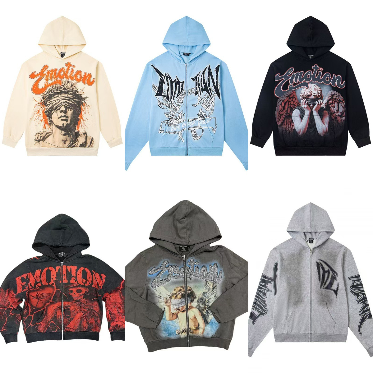Mixed Emotions Hoodie Zip Up Hood Jacket Harajuku Y2k Clothes Mens Gothic Punk Print Graphic Hoodies Mixedemotion Angels Rhinestone Sweatshirt Cardi