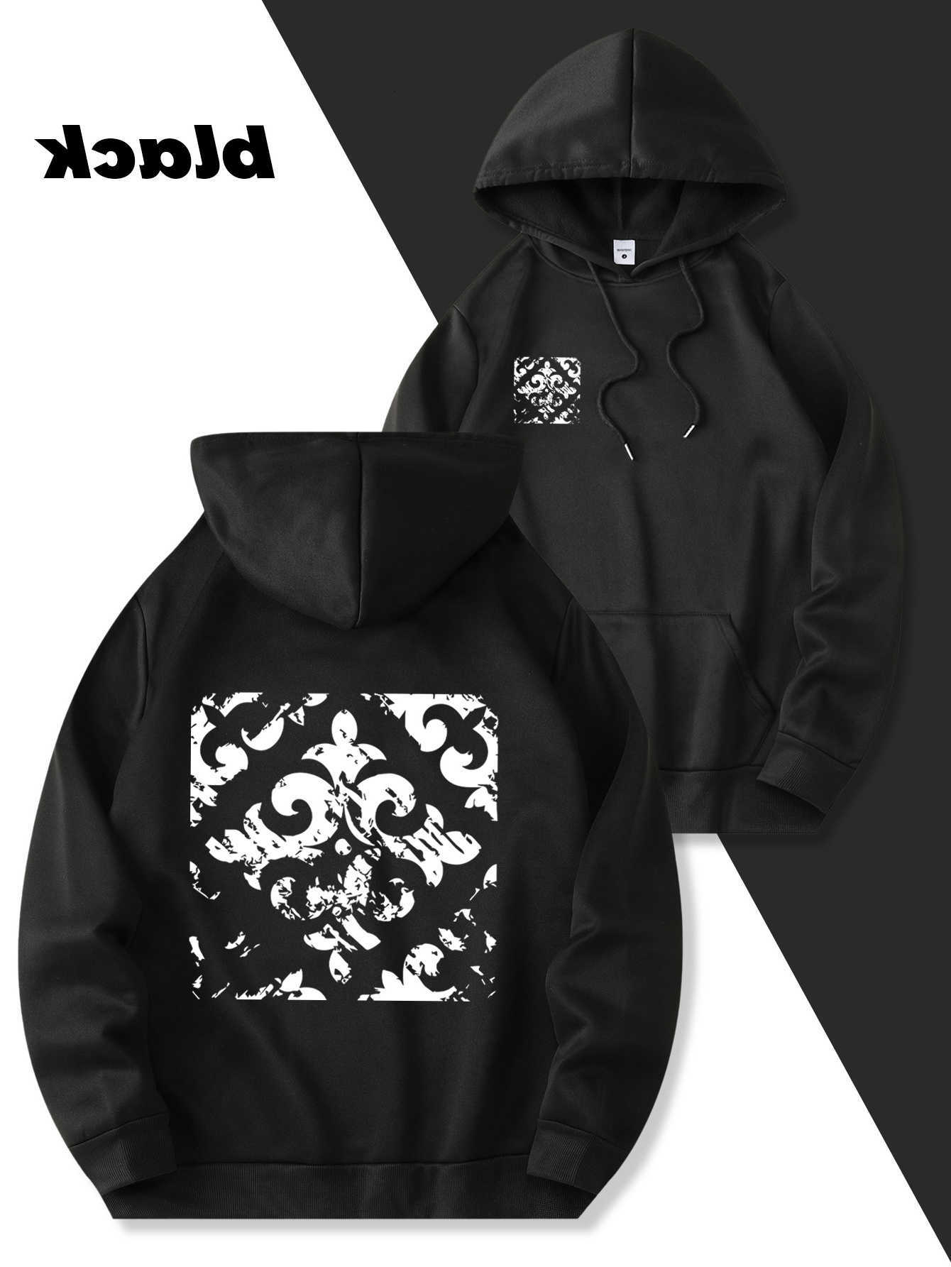 New Trendy Autumn/Winter Hoodie Men's Casual Daily Drawstring Sweatshirt with Paper-Cut Style Men's Top as a Gift D260915