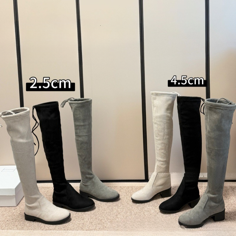 Designer s new elastic suede knee high boots for women featuring thick heels and tall boots that look slimmer Knight boots are fashionable for women