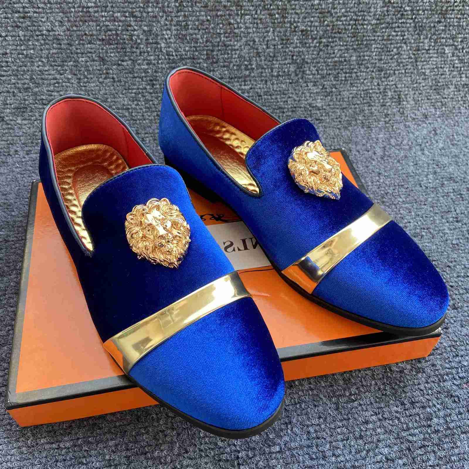 Formal News Men Party Dinner Shoes Fashion Gentleman Wedding Dress Shoes for Men Casual Shoes Blue Black Wine Red Velvet Loafers H260915