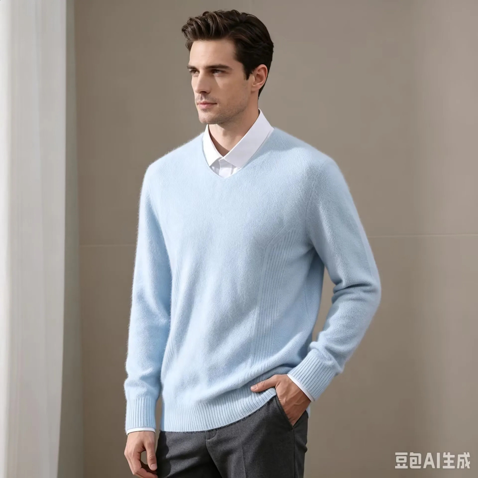 Men's Winter Sweater 100 Pure mink Fleece Thickened Loose Warm Vneck Jacquard Casual Business Base Knitted 260907