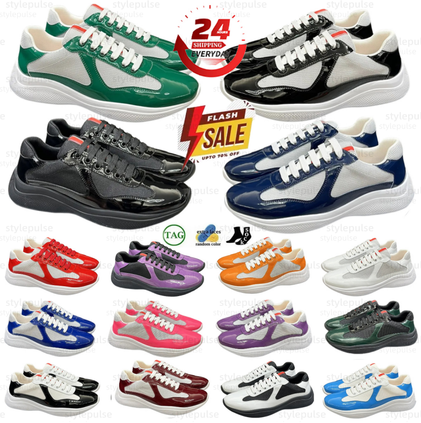 Designer Shoes P shoes Cup Runner Trainers Men Womens America Cup Leather Sneakers Leather Flat Trainers Black Green Red White Mesh Lace-up Casual S