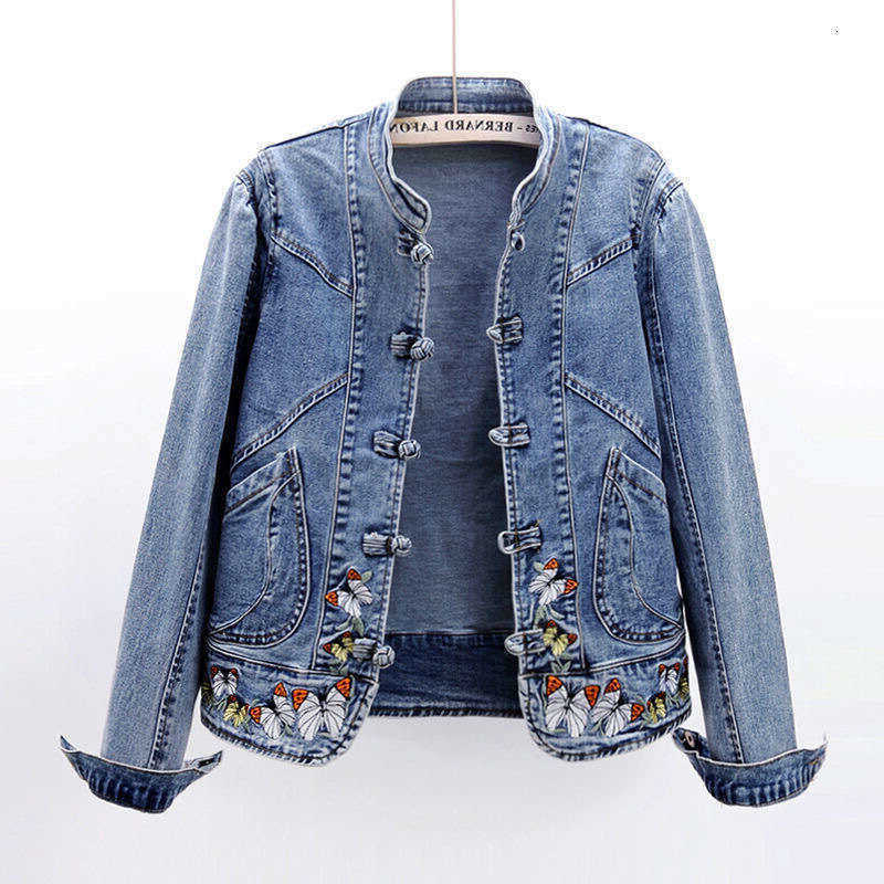 Autumn 2023 New Chinese Style Embroidered Stretch Denim Women Loose Short Jacket Top for Women S260915FRJH