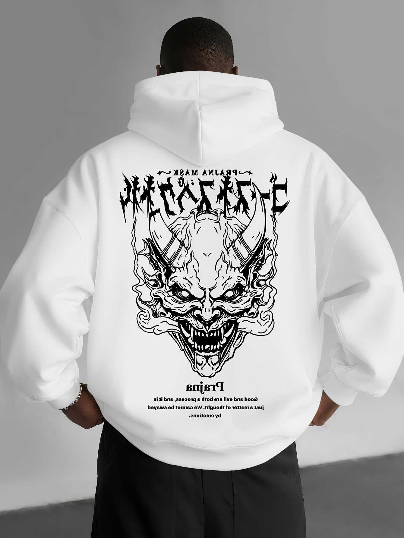 Style Men's Casual Sporty Streetwear Hand-painted Shura Mask Print Warm Autumn/Winter Hooded Sweatshirt Gothic Style Y2K D260915