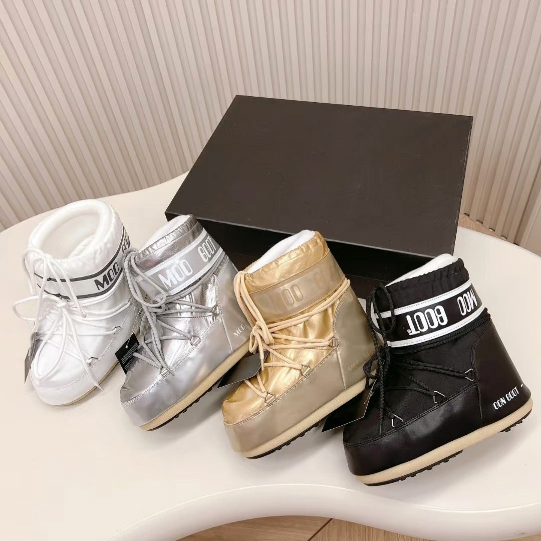 Designer Boots warm low Suede Brand Ankle boots Rain booties Fashion Winter waterproof womens Snow Sheepskin Warm Moons Boot Nylon Soft luxurys Top