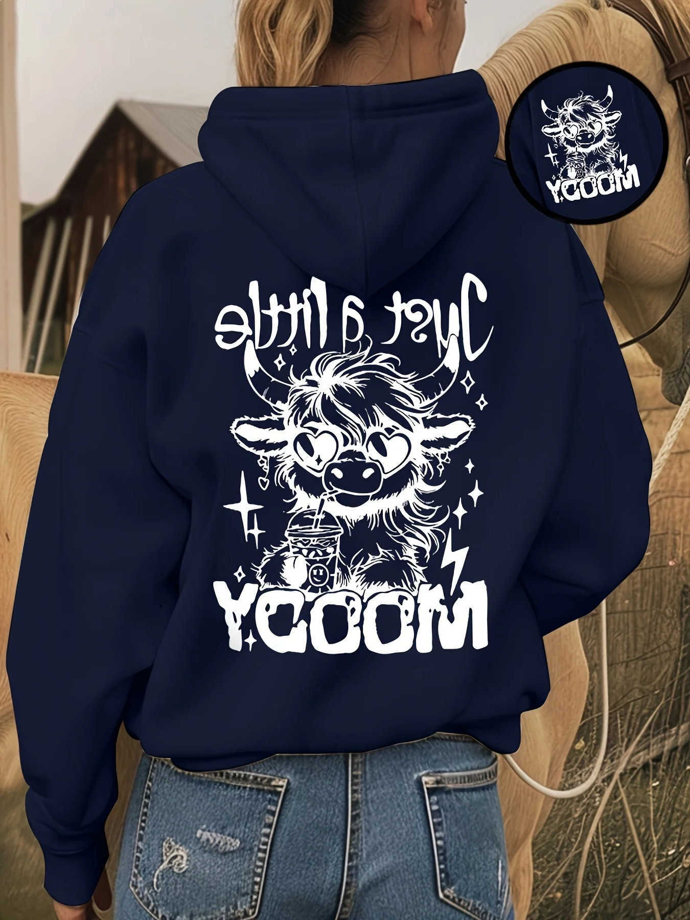 Cartoon Cow Moody Graphic Highland Hoodie Unisex Y2K Cute Streetwear Loose Pullover Hooded Sweatshirt D260915