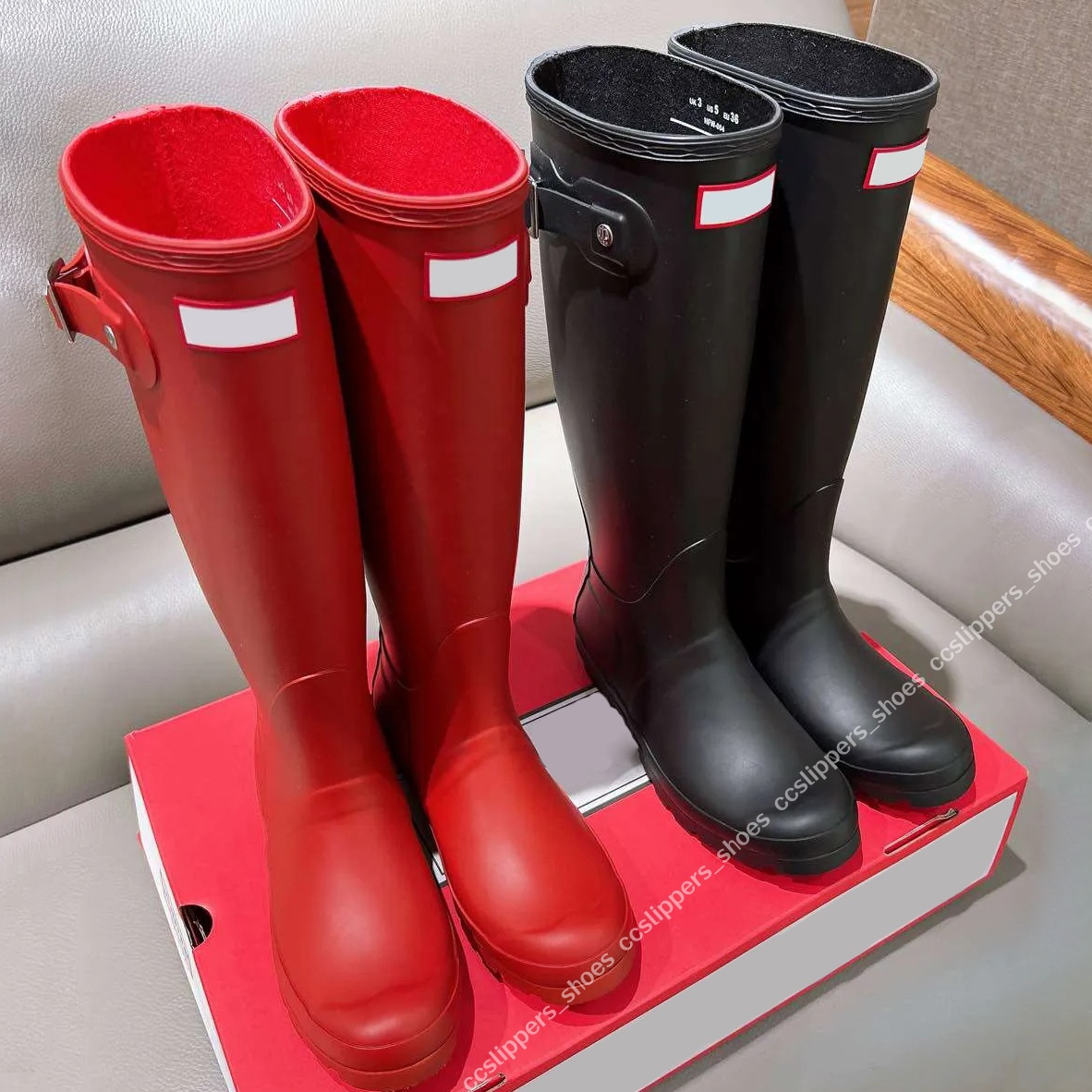 Hunters Womens Designer Rain boots Luxury Wellies High quality Anti Slip Rubber Wellington Boots Black Shoes Cool Rainboots Red Martin Knight Bootie