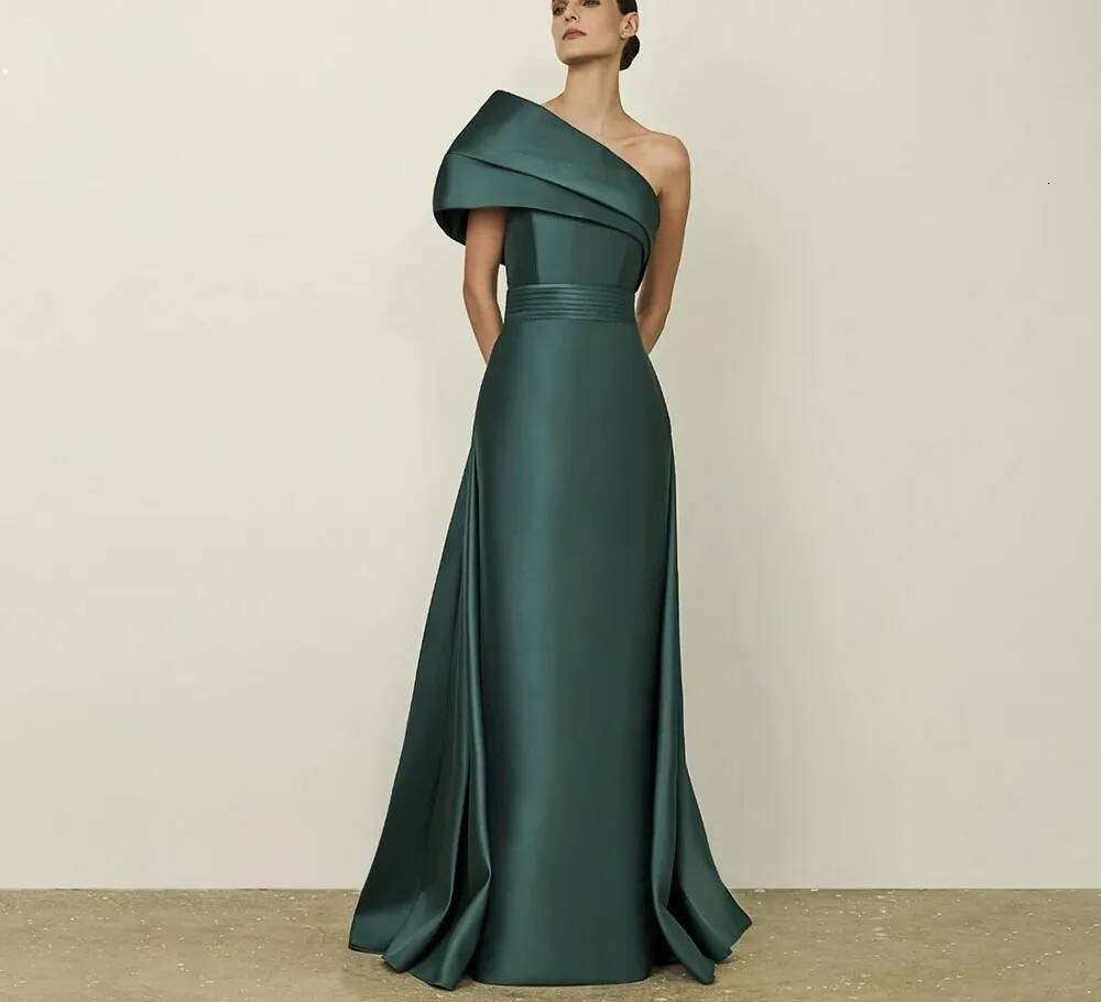 Simple Green Prom Formal Dress Woman's Mermaid Sexy One Shoulder Sleeveless Satin Evening Pageant Party Gowns For Birthday Robe De Soriee