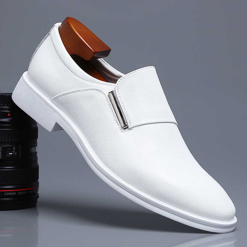 Dress 2025 Elevating New Men's Shoes British Style Pointed-Toe Cowhide Leather Soft White Oxfords Formal Business Footwear H260915